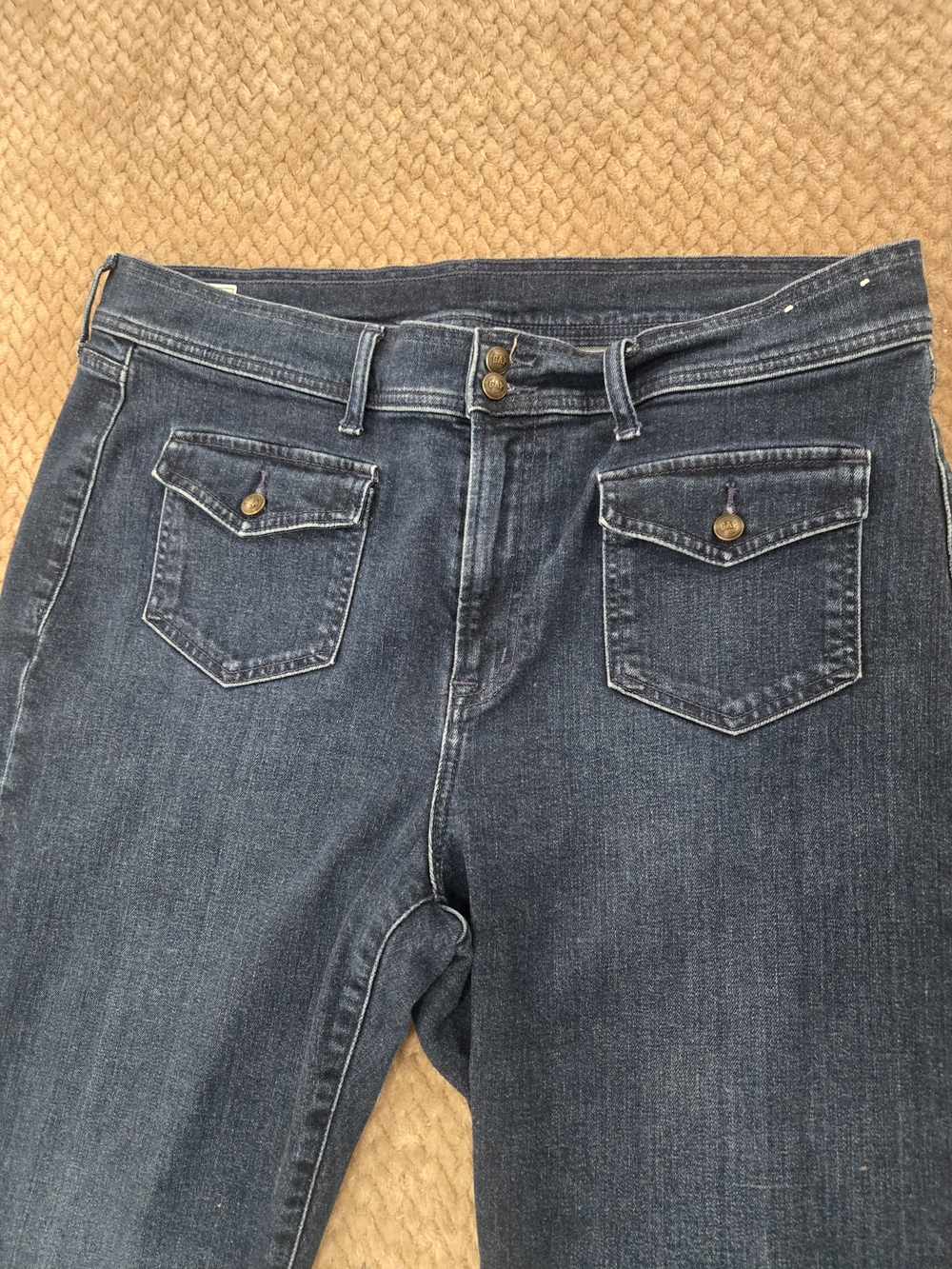 GAP '70s Flare High Rise Jeans | Dark Wash Stretch Denim | Size 18R - Picture 4 of 13